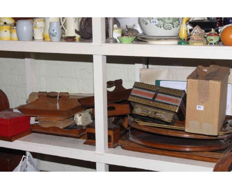 Wood trays, cutlery trays, printing blocks, barometer, cuckoo clock, suitcases, typewriter, etc