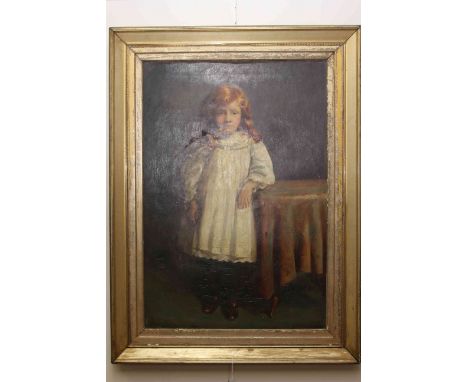 Portrait of a young girl, oil on canvas, indistinctly signed lower right, 100cm x 68cm, in gilt frame