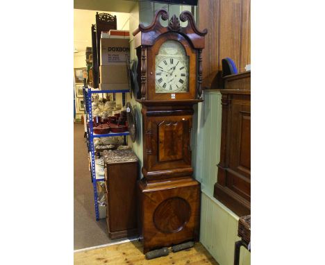 Antique mahogany eight day longcase clock having painted arched dial signed JAs Purves, Middleton Teesdale