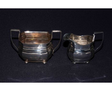 Silver sugar basin and cream of oblong form, Birmingham 1921, 11oz