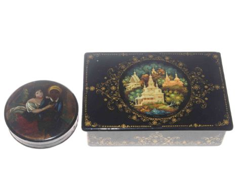 19th Century papier mache snuff box and another papier mache box (2)