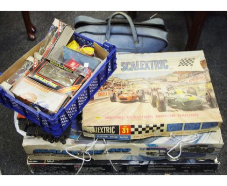 Toys - a Scalextric Set 31, boxed; a Scalextric 400, boxed; accessories and track; Rally Cars and Bangers, boxed, qty; a Spee