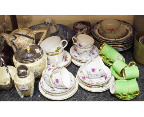 a Crown Staffordshire tea service; New Chelsea green and glt coffee cans; a Phoenix Golden Orion coffee pot; Honeyglaze Patri