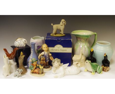 A Lladro angel; a Royal Crown Derby bunny paperweight; Hummel figures; pie funnels; Radford vase; Beswick jug; etc