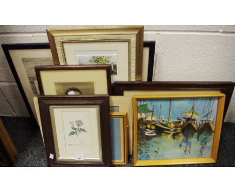 Prints and pictures - James Priddey signed print; John Michael Webster, watercolour; botanical print, etc