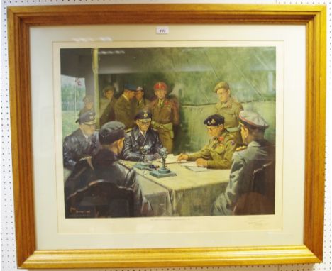 Terence Cuneo, after, The Germans Surrender, Lüneberg Heath, May 4 1945, print, signed in pencil, reproduced and printed by J