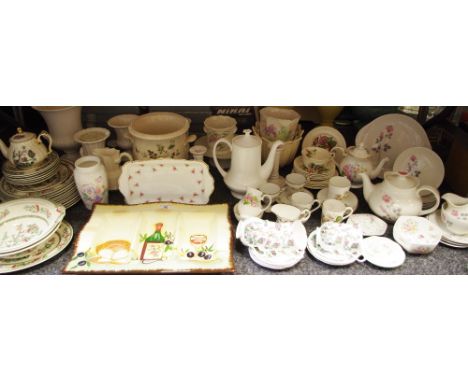 A Royal Doulton Pillar Rose pattern part tea set; a Mason's Formosa pattern jardiniere; a Johnson Bros Indian Tree pattern pa