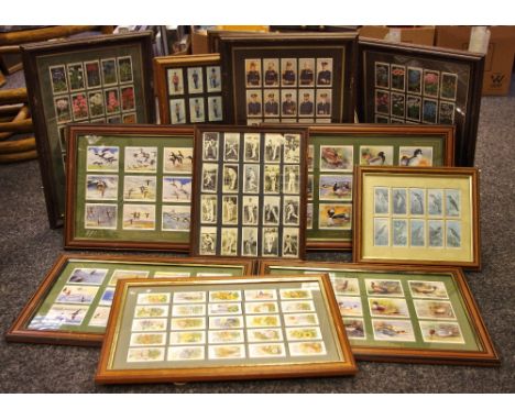 Cigarette cards - framed Imperial Collection wild fowl; Vice Regal Smoking Mixture British Army; Cricketers; Abdulla Old Favo