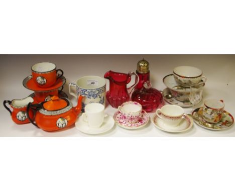 Ceramics and glass - a Carltonware Moonlight cameo tea for two; a Meissen cup and saucer; Adams Tokie ring; cranberry sifter,