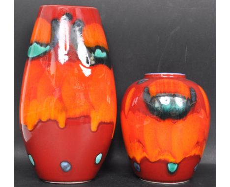 Poole Pottery - Volcano. A retro vintage 20th century Poole Pottery vase having polychrome decoration imitating lava over sto