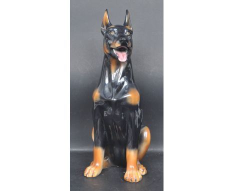 A vintage retro mid 20th century ceramic porcelain figurine of a Doberman by&nbsp;Boxer Ceramiche - Made in Italy. The figuri