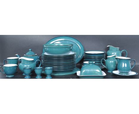 A collection of retro vintage 20th century Denby Greenwich pattern china table wares comprising of cups, saucers, jug, butter