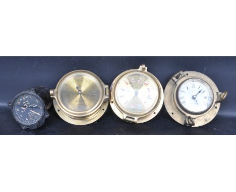 Collection of three &nbsp;late 20th century nautical ships clocks and barometer. The collection includes a brass Wempe Chrono