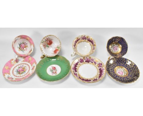 A collection of four vintage 20th century bone china cabinet cups and saucers comprising of Royal Albert Lady Carlyle, T Good