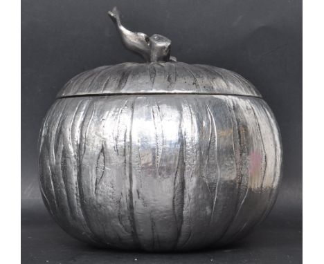 A vintage style silver plated pumpkin ice bucket by Mauro Manetti. Having a leaf to the top of the lid used as a the handle. 