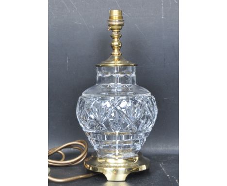 A vintage 20th century Waterford Crystal Kent Accent pattern table lamp having an ovoid tapering body with lattice work etchi