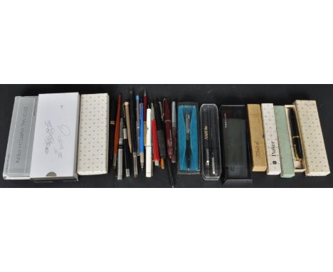 A large collection of vintage 20th century pens to include a 14ct rolled gold parker pen, MIcronta Digital pen, Conway Stewar
