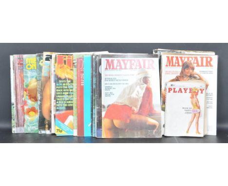 A collection of vintage 20th century erotic magazines comprising Penthouse, Club International, Playbirds Continental, Fiesta