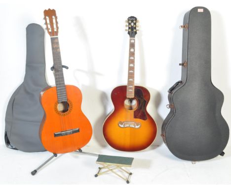 A collection of two vintage 20th century six strings Spanish acoustics guitars to include an Antonio Solidtop model No. CG160