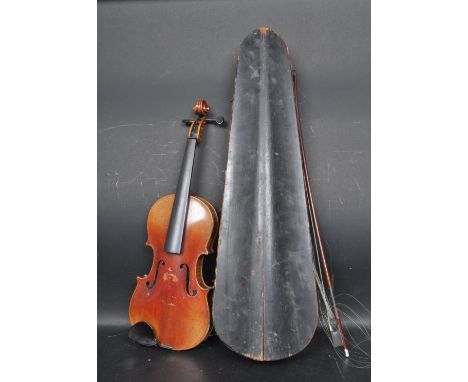 A 19th century violin musical instrument having two piece maple back. Ebonised neck and tuning pegs, bearing label 'Antonius 