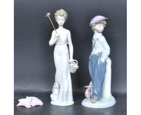 Two ceramic porcelain Spanish Lladro figures entitled 'Garden Classic' - figurine model number 7617 ( A/F ) and 'The Wandered