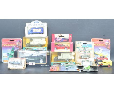 A collection of vintage 20th century diecast cars and planes. The collection include Matchbox Skybusters, military vehicles, 