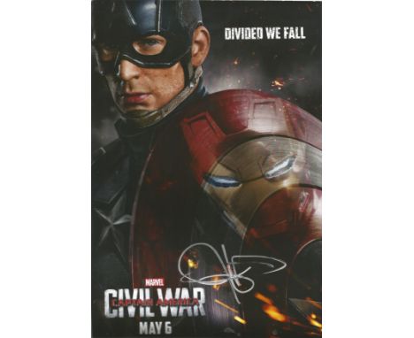 Chris Evans signed 12x8 colour Captain America Civil War photo. Good condition. All autographs come with a Certificate of Aut