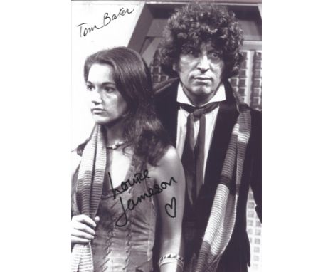 Tom Baker and Louise Jameson multi-signed 12x8 black and white photograph pictured during their time playing The Doctor and L