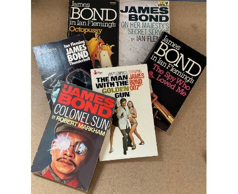 James Bond collection of paperback books, includes The Man With The Golden Gun, Octopussy, Colonel Sun, The Spy Who Loved Me,