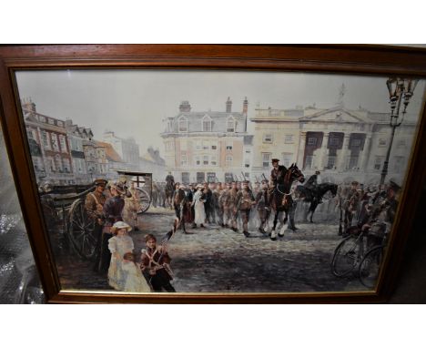 Impressive Print - 8th Battalion Sherwood Foresters 1914, Newark Market Place, framed (wood)-Picture size without frame 36 x 