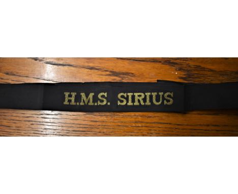 H.M.S. SIRIUS British Naval Cap Tally:- H.M.S. Sirius was a Dido-class light cruiser of the Royal Navy. She was built by Port