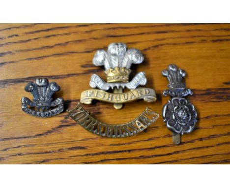 Pembrokeshire and Alexandra of Wales's Own Yorkshire Yeomanry (Hussars) Cap Badges with a Collar Badge and Shoulder Title. (B