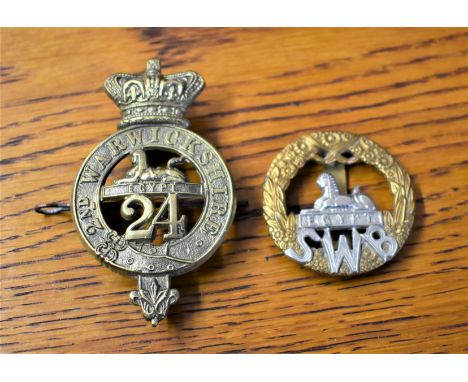 24th Second Warwickshire Regt of Foot Glengarry Badge and South Wales Borderers Forage Cap Badge (Gilding-metal and Bi-metal)