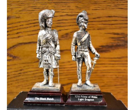 Royal Hampshire Art Foundry Pewter Soldiers (2), of The Watch and 12th (POW) Light Dragoons - 12cm High x 5cm's on plinths, i