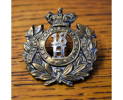 The 18th (Queen Mary's Own) Royal Hussars Victorian Cap Badge (Bi-metal), two lugs. Issued 1898-1901. K&amp;K: 783