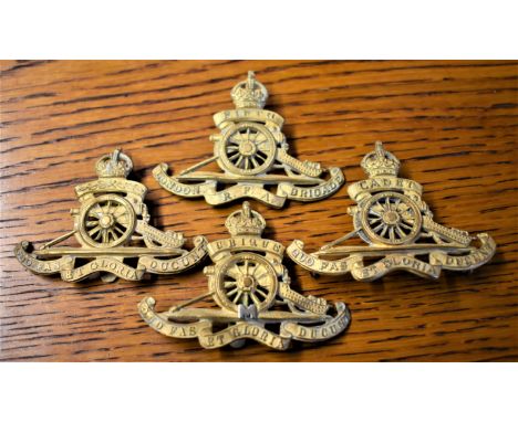 Royal Artillery Cadet (Gilding-metal), three lugs. K&amp;K: 810. -Royal Artillery Militia WWI Cap Badge (Bi-metal), slider. K