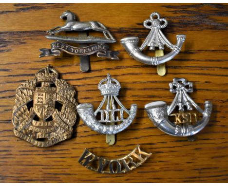 Durham Light Infantry, Oxford &amp; Bucks Light Infantry and Kings Own Shropshire Infantry cap badges (3), West Yorkshire Reg