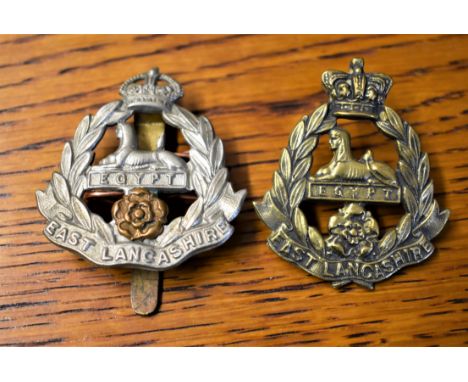 East Lancashire Regiment Victorian Other Ranks Forage Cap Badge (Gilding-metal), two lugs. K&amp;K: 63 and a East Lancashire 