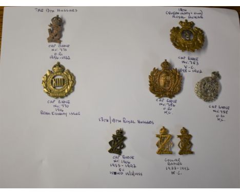 The 13th Hussars and 18th (Queen Mary's Own) Royal Hussars Cap Badge and Collar Badge Collection including: The 17th Hussars 