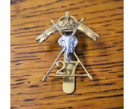 27th Lancers WWII Cap Badge (Bi-metal), slider. Sealed 1st May 1941. K&amp;K: 1917.