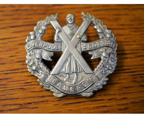 Queen's Own Cameron Highlanders (The Liverpool-Scottish) Territorial Regiment Cap Badge (White-metal), two lugs, design seale