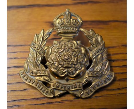 Derbyshire (Imperial Yeomanry) Cap Badge (Brass), two lugs. K&amp;K: 1334