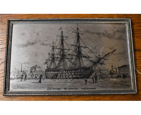 H.M.S. Victory at Portsmouth Dockyard - An Etching on Stainless Steel made in Cornwall by Manuscript ltd. 