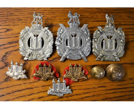 King's Own Scottish Borderers Cap Badges (3) QVC, KC And QC variants (White-metal), lugs. K&amp;K: 626/628/1988. Collar Badge