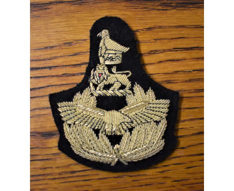 Rhodesian Air Force Marshals Officers Peaked Cap Cloth Patch, Gold Braid on black cloth. 