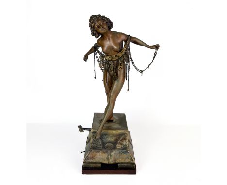 CARL KAUBA (AUSTRIAN., 1865-1922), RARE BRONZE AUTOMATON: ART. DECO ORIENTAL DANCER BRONZE, SIGNED ON THE SIDE: CKAUBA 33 CM 
