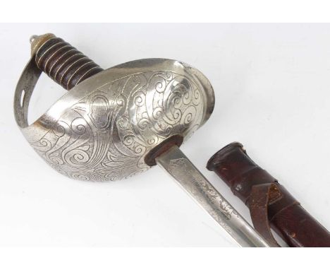 A Cavalry type sword similar to the 1912 pattern, the 89cm single edged blade etched with a crowned GR cypher amongst foliage