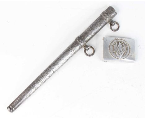 A German Third Reich steel scabbard for a Kriegsmarine dagger, having oak leaf bands and suspension rings, 28.5cm, together w