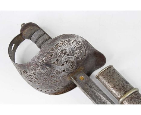 A British 1897 pattern Infantry Officer's sword, the 82cm blade etched with a crown above armorial, marked to the forte Rob. 