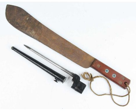 A WW II  British Military Issue Machete, the 37.5cm blade stamped Endure Josh Beal &amp; Sons Cast Steel Sheffield, having a 